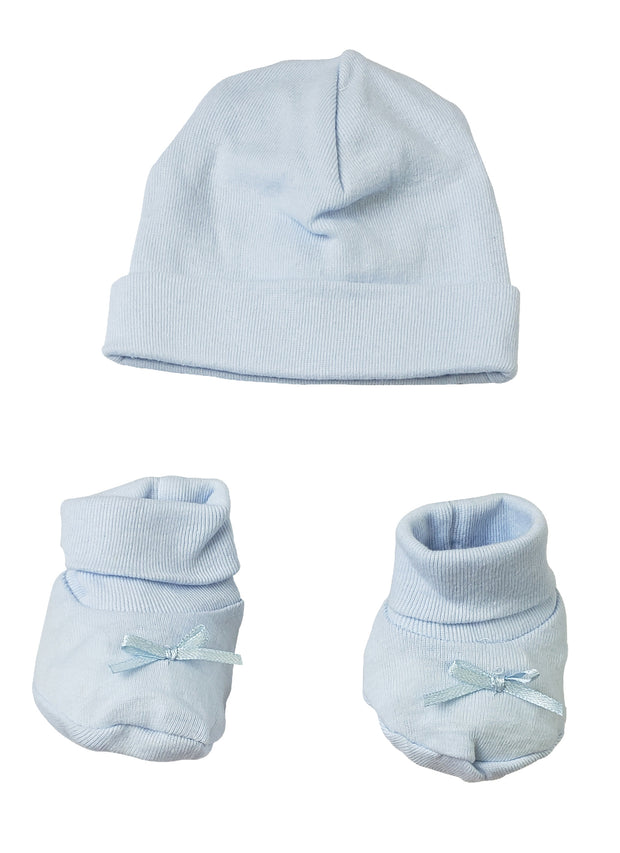 Preemie Baby Cap & Bootie Set - Blue - Snuggle Bunny Baby